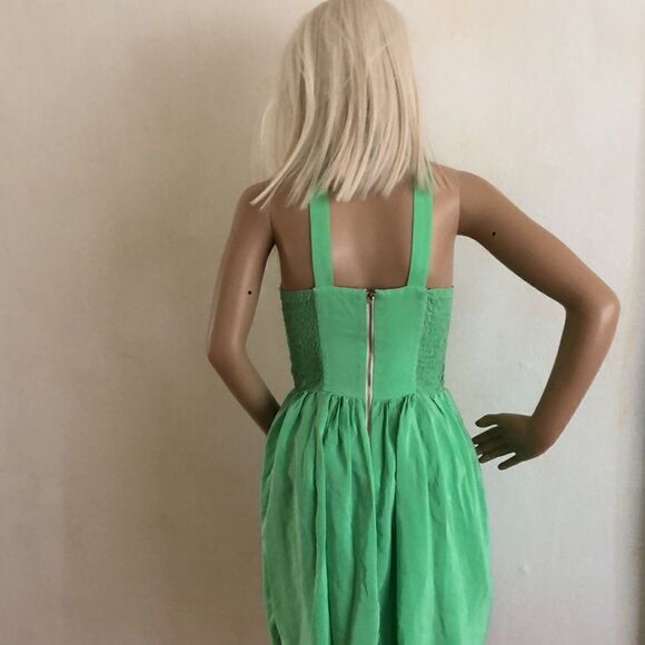 VTG Amanda  Uprichard Silk Neon Green Cutout Spring Summer Mini Dress size O P - Picture 5 of 7